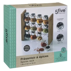 12 Pots à Épices avec son Support en Bambouvoir