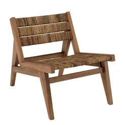 ALIDA Fauteuil lounge en bois de teck recyclé assise en tissage