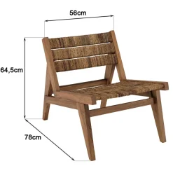 ALIDA Fauteuil lounge en bois de teck recyclé assise en tissage