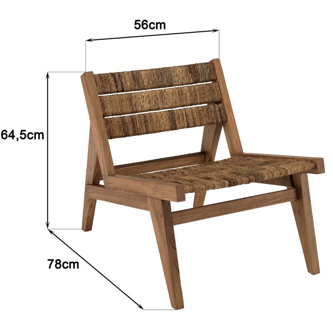 ALIDA Fauteuil lounge en bois de teck recyclé assise en tissage