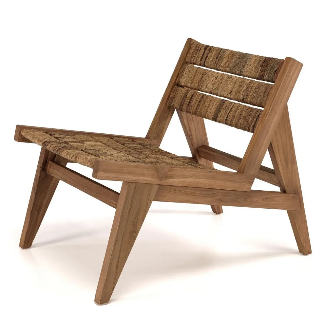 ALIDA Fauteuil lounge en bois de teck recyclé assise en tissage