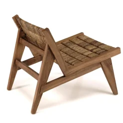 ALIDA Fauteuil lounge en bois de teck recyclé assise en tissage
