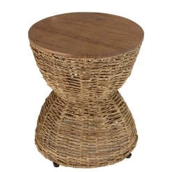 ALIDA Tabouret beige assise amovible en bois de teck recyclé