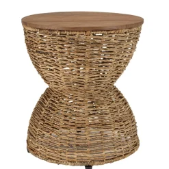 ALIDA Tabouret beige assise amovible en bois de teck recyclé