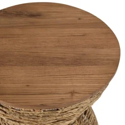 ALIDA Tabouret beige assise amovible en bois de teck recyclé