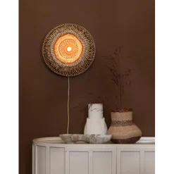 Applique murale Barbados bambou abat-jour demi-rond naturel marron
