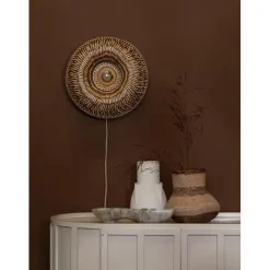 Applique murale Barbados bambou abat-jour demi-rond naturel marron