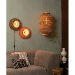 Applique murale Barbados bambou abat-jour demi-rond naturel marron