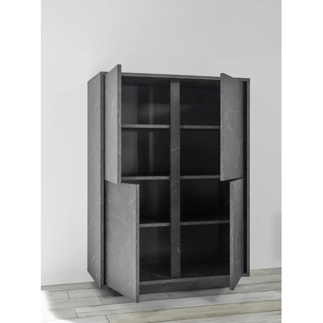 Argentier 4 portes CARRARA décor marbre noir