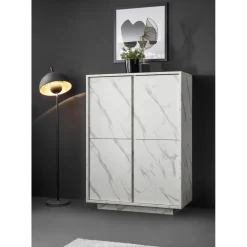 Argentier 4 portes CARRARA décor marbre blanc