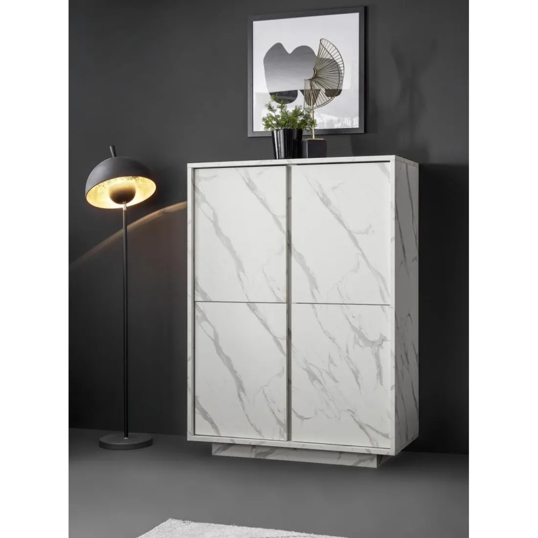 Argentier 4 portes CARRARA décor marbre blanc