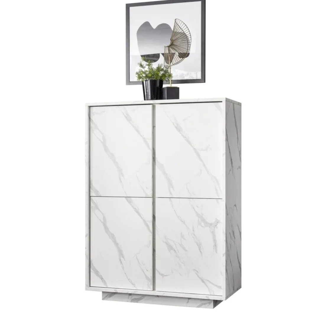 Argentier 4 portes CARRARA décor marbre blanc