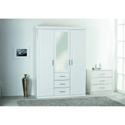Armoire à Miroir en Pin Massif Blanc ELOBA