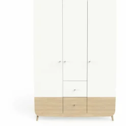 Armoire 3 portes + 4 tiroirs FIRMIANA blanc et pin naturel