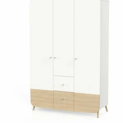Armoire 3 portes + 4 tiroirs FIRMIANA blanc et pin naturel