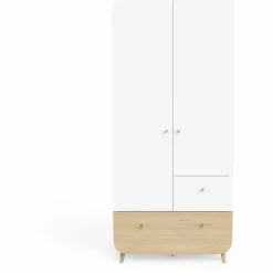 Armoire 2 portes FIRMIANA Blanc et pin naturel