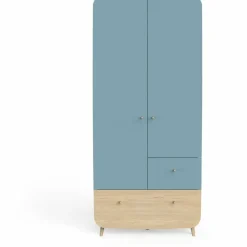 Armoire 2 portes FIRMIANA Bleu orage et pin naturel