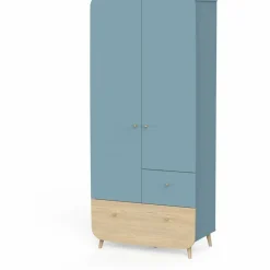 Armoire 2 portes FIRMIANA Bleu orage et pin naturel