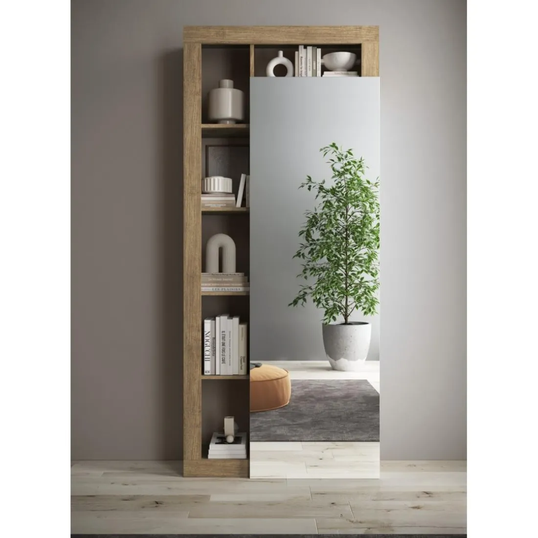 Armoire de couloir Ancona 1 Porte Miroir strucutre tringle à vetement L91 x H 209 cm