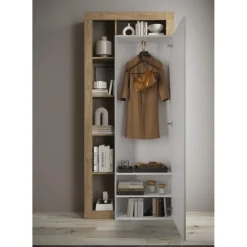 Armoire de couloir Ancona 1 Porte Miroir strucutre tringle à vetement L91 x H 209 cm