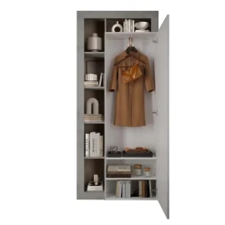 Armoire de couloir Ancona 1 Porte Miroir strucutre coloris effet Béton L91 x H 209 cm