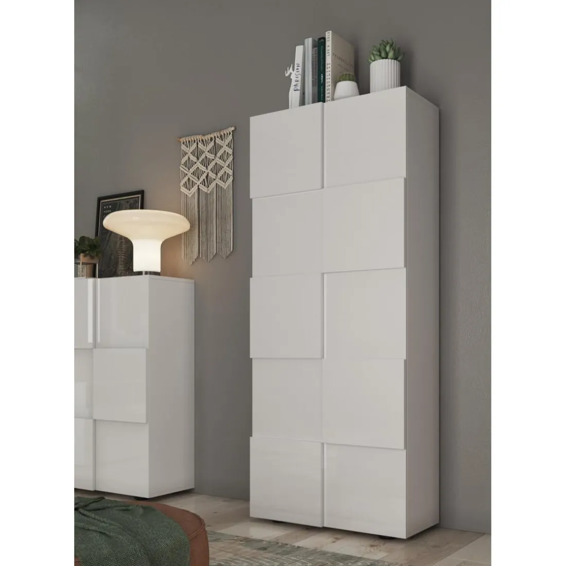Armoire de couloir Damano 2 Portes Laqué Blanc Brillant L78 x H 187 cm