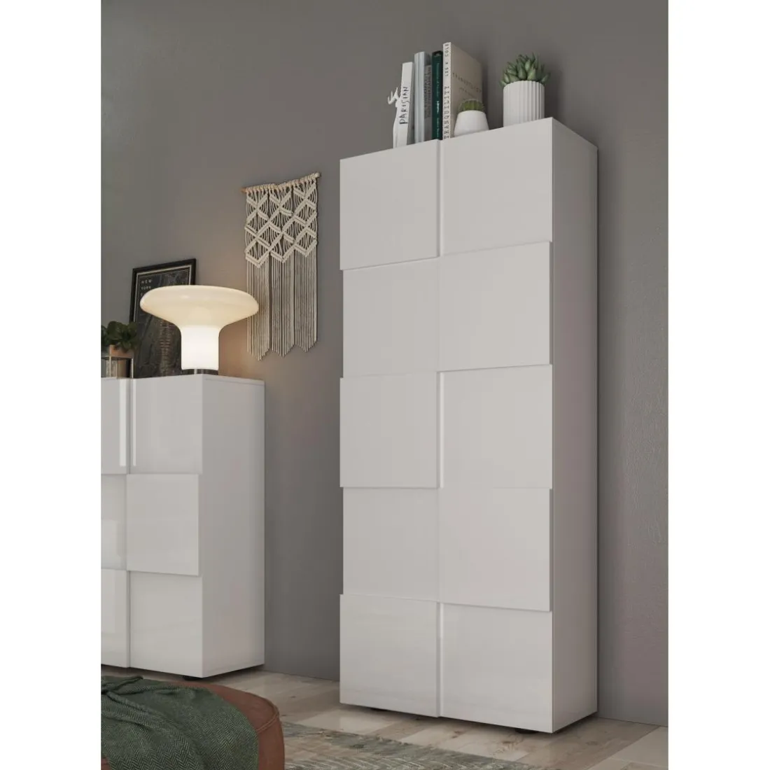 Armoire de couloir Damano 2 Portes Laqué Blanc Brillant L78 x H 187 cm