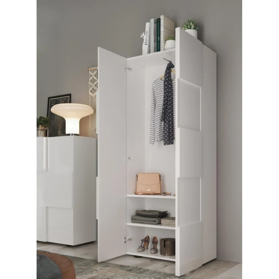 Armoire de couloir Damano 2 Portes Laqué Blanc Brillant L78 x H 187 cm