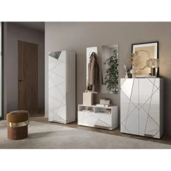 Armoire de couloir Villaricca 1 Porte blanc serigraphie Miroir