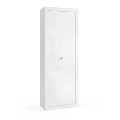 Armoire de rangement salle de bain Bari-2 Portes 5 étagères coloris blanc laqué brillant