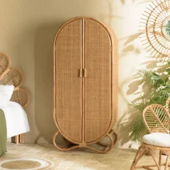 Armoire en rotin 2 portes en cannage couleur brun miel KALLY