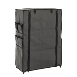 Armoire rangement chaussures en tissu avec compartiments en toison synthétique gris et structure en tube d'acier
