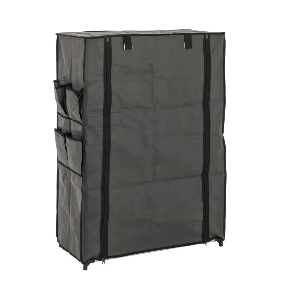 Armoire rangement chaussures en tissu avec compartiments en toison synthétique gris et structure en tube d'acier