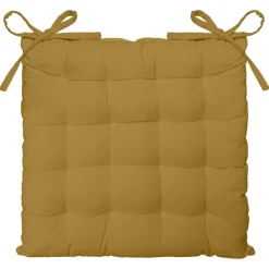 Assise matelassée INDIAN FLOWERS 40 x 40 cm en gaze de coton Ocre