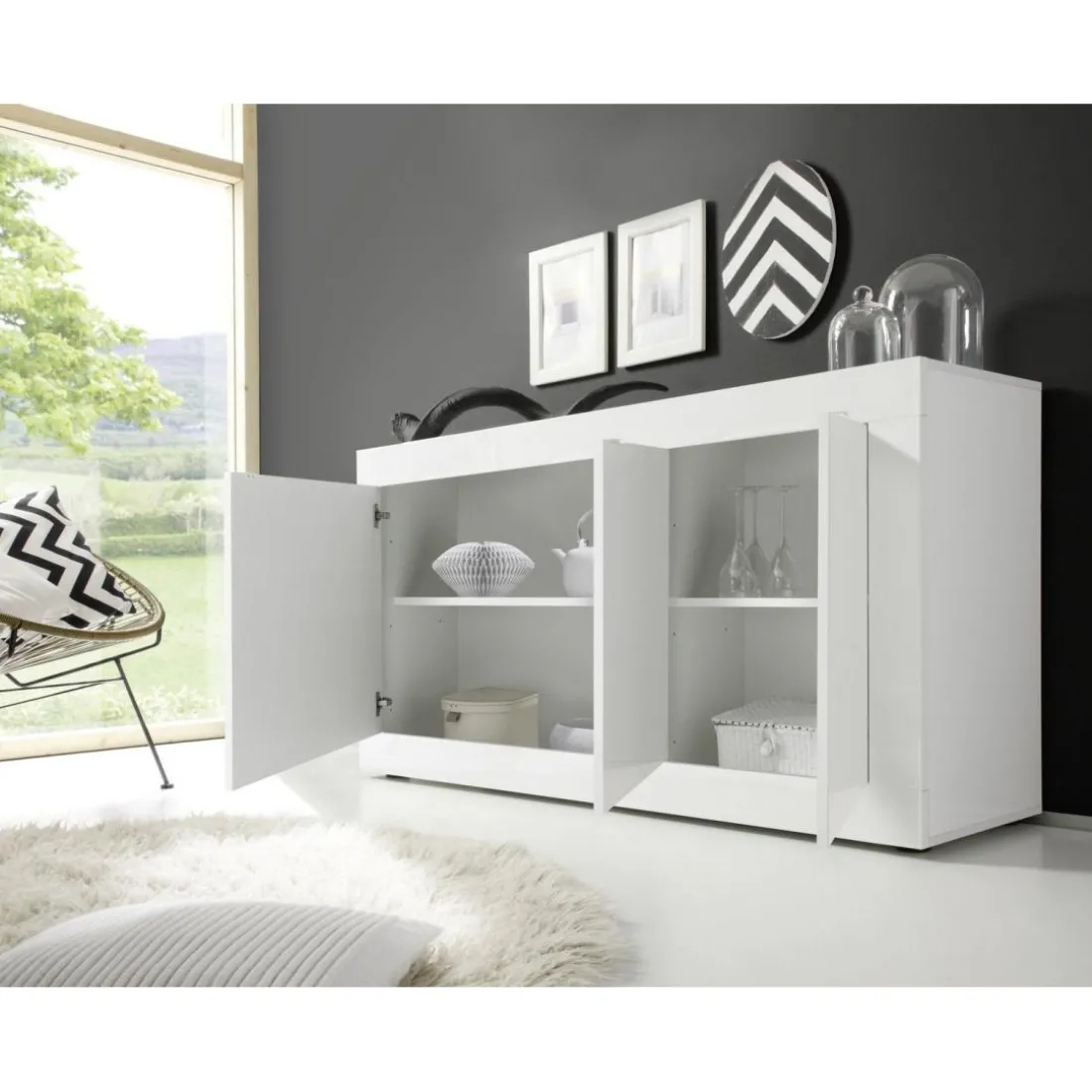 Bahut 3 portes BASIC laqué blanc brillant