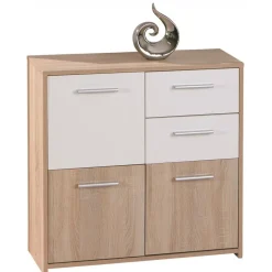 Bahut 5 rangements Bois 77x30 cm Blanc et Naturel VENEZIA