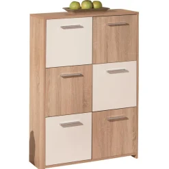 Bahut de 6 casiers de rangement en bois 77x30 cm Blanc et Naturel GONDOLA