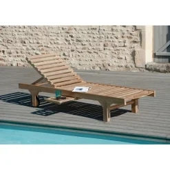 Bain de soleil avec roulettes en bois Teck