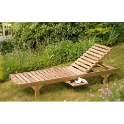 Bain de soleil avec roulettes en bois Teck