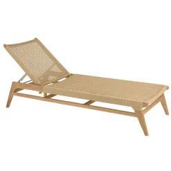 Bain de soleil en teck naturel et rotin synthétique beige VALERIA
