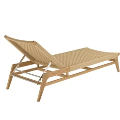 Bain de soleil en teck naturel et rotin synthétique beige VALERIA