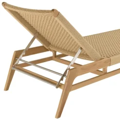 Bain de soleil en teck naturel et rotin synthétique beige VALERIA