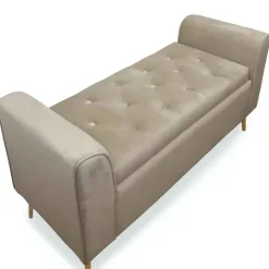 Banc Coffre MINNIE Velours Taupe Pieds Or