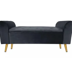 Banc coffre Velours Noir Pied Or NIWIE