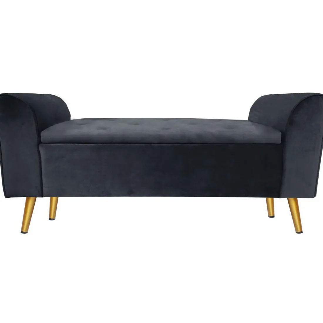 Banc coffre Velours Noir Pied Or NIWIE