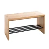 Banc de rangement chaussure en MDF décor chêne et pose chaussures en tube d'acier noir