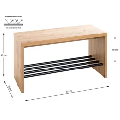 Banc de rangement chaussure en MDF décor chêne et pose chaussures en tube d'acier noir