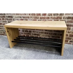 Banc de rangement chaussure en MDF décor chêne et pose chaussures en tube d'acier noir