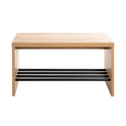Banc de rangement chaussure en MDF décor chêne et pose chaussures en tube d'acier noir