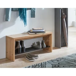 Banc de rangement chaussure en MDF décor chêne et pose chaussures en tube d'acier noir